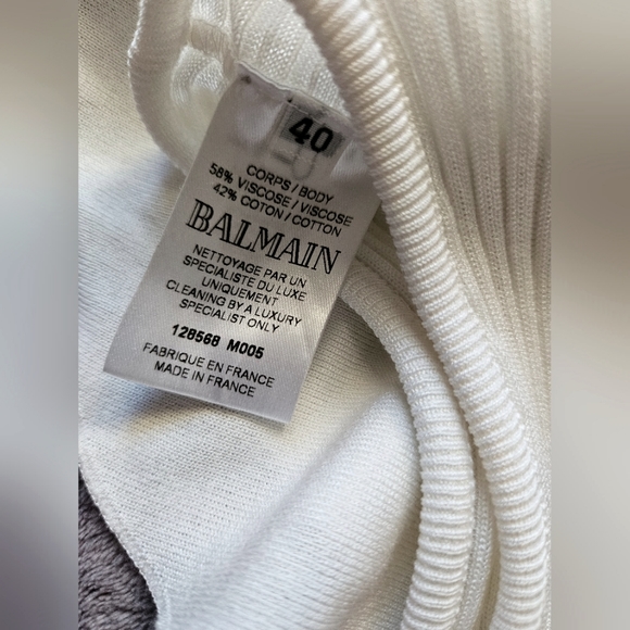 Balmain One-shoulder Ruffled Ribbed-knit Top Size 8 - Picture 4 of 12
